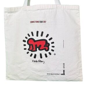 Keith Haring "Radiant Baby" white canvas tote bag w red and black art reusable